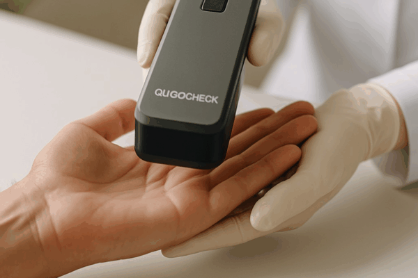 An oligocheck device scanning a client for instant SO check test results
